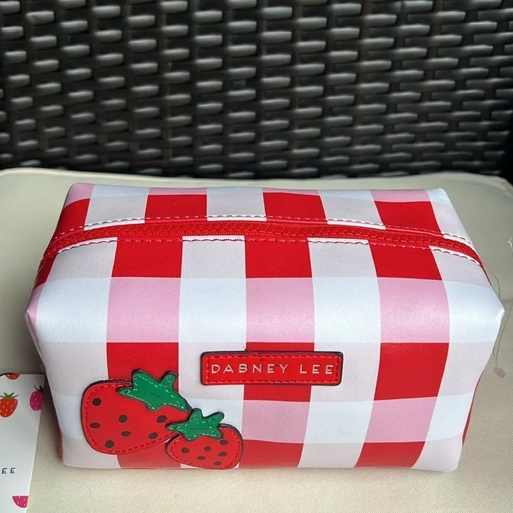 Dabney Lee  Strawberry Red and White Checkered Cosmetic Bag